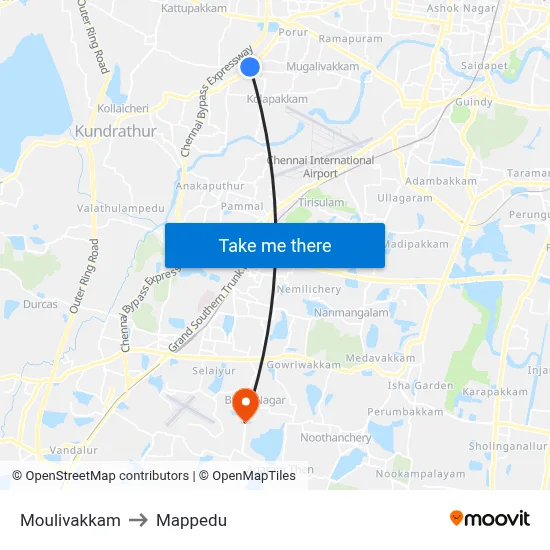 Moulivakkam to Mappedu map