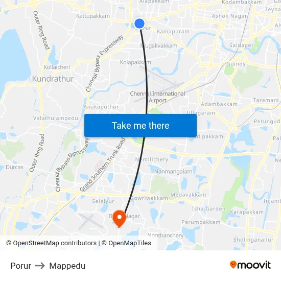 Porur to Mappedu map