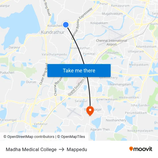 Madha Medical College to Mappedu map