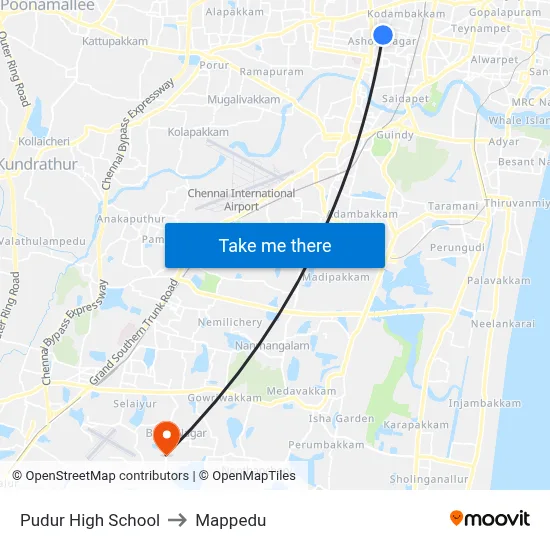 Pudur High School to Mappedu map