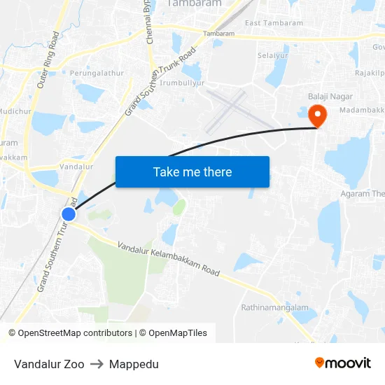 Vandalur Zoo to Mappedu map