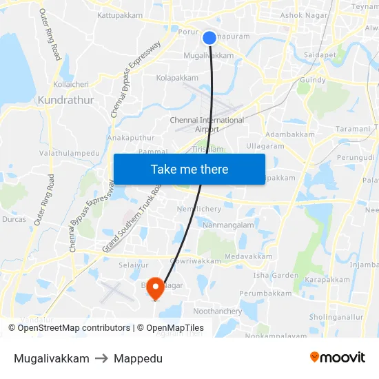 Mugalivakkam to Mappedu map
