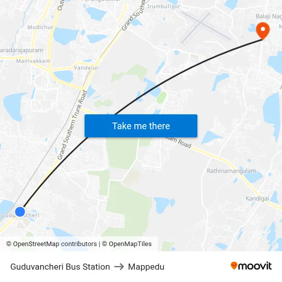 Guduvancheri Bus Station to Mappedu map