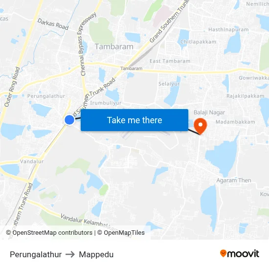 Perungalathur to Mappedu map