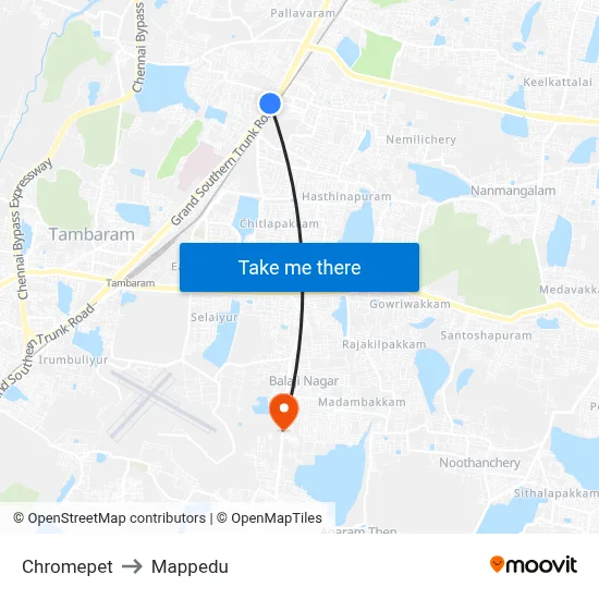 Chromepet to Mappedu map