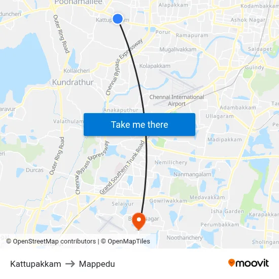 Kattupakkam to Mappedu map