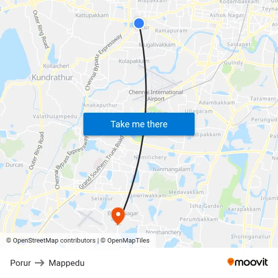 Porur to Mappedu map