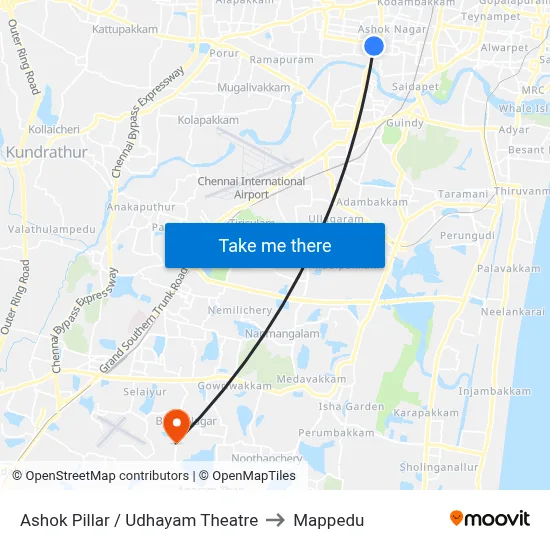 Ashok Pillar / Udhayam Theatre to Mappedu map