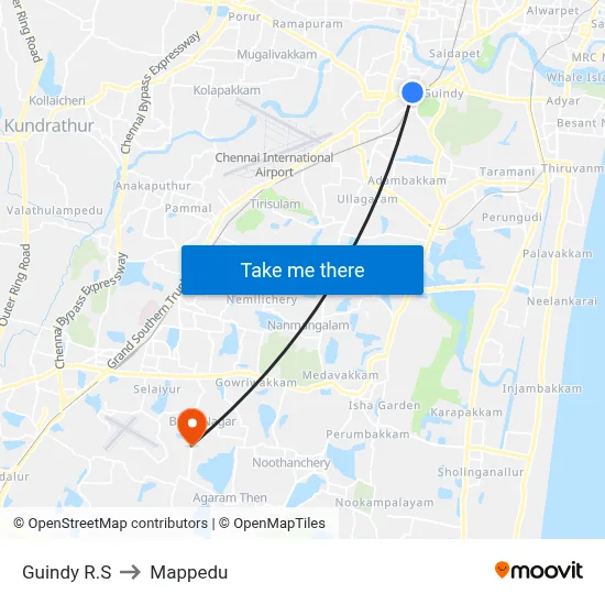 Guindy R.S to Mappedu map