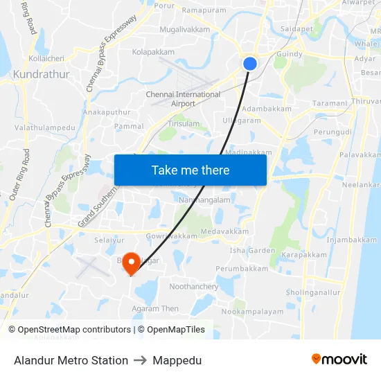 Alandur Metro Station to Mappedu map