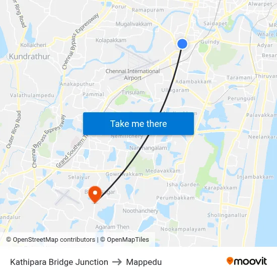 Kathipara Bridge Junction to Mappedu map