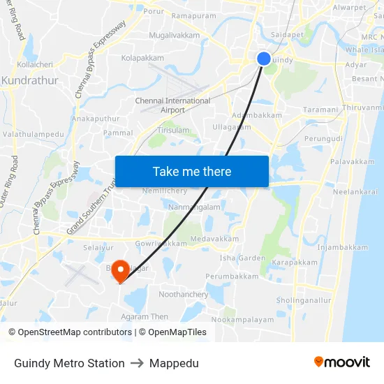 Guindy Metro Station to Mappedu map