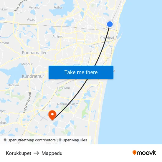 Korukkupet to Mappedu map