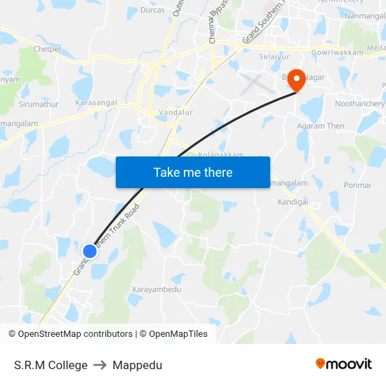 S.R.M College to Mappedu map