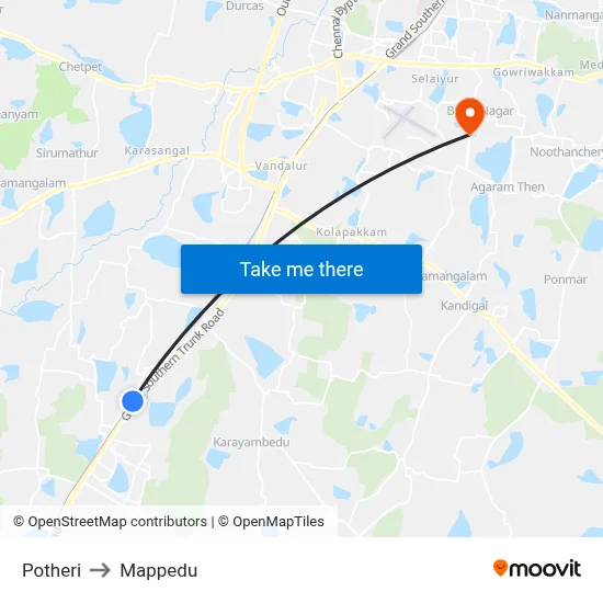 Potheri to Mappedu map