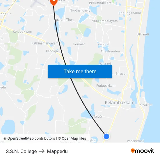 S.S.N. College to Mappedu map