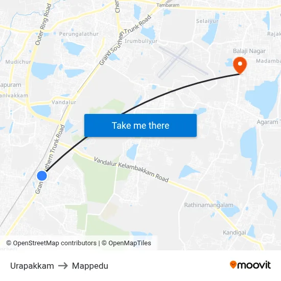 Urapakkam to Mappedu map