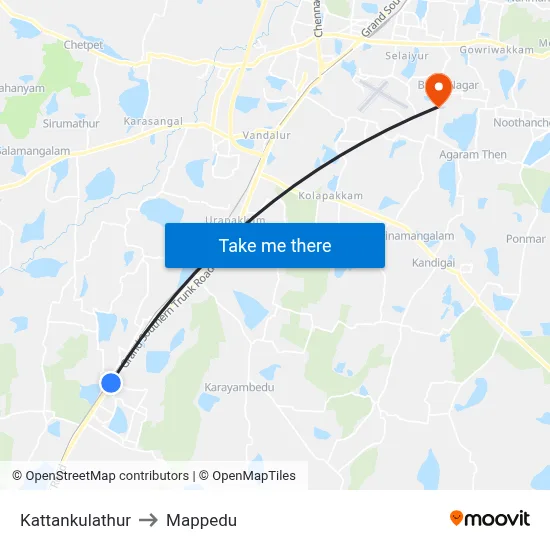 Kattankulathur to Mappedu map