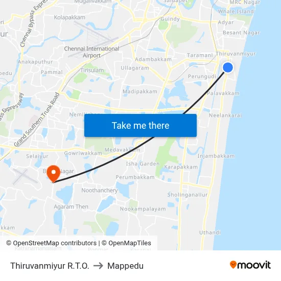 Thiruvanmiyur R.T.O. to Mappedu map