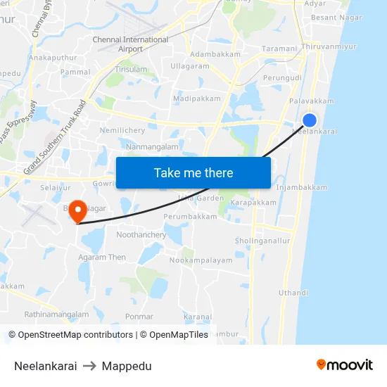 Neelankarai to Mappedu map