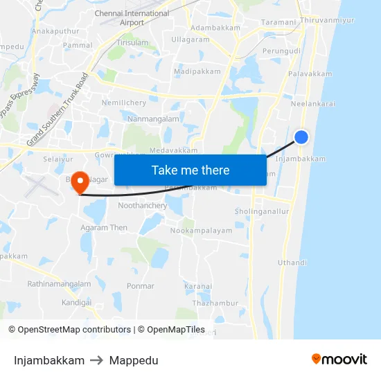 Injambakkam to Mappedu map