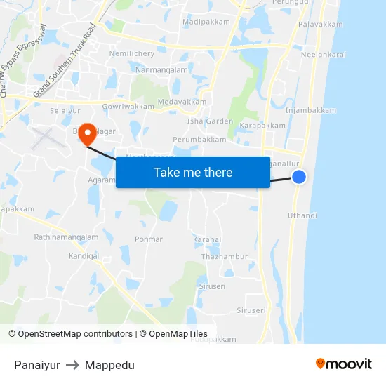 Panaiyur to Mappedu map
