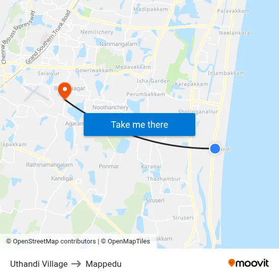 Uthandi Village to Mappedu map