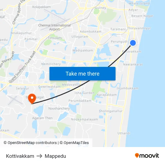 Kottivakkam to Mappedu map