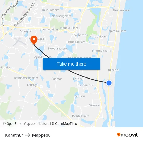 Kanathur to Mappedu map