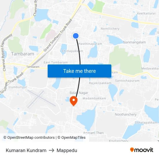 Kumaran Kundram to Mappedu map