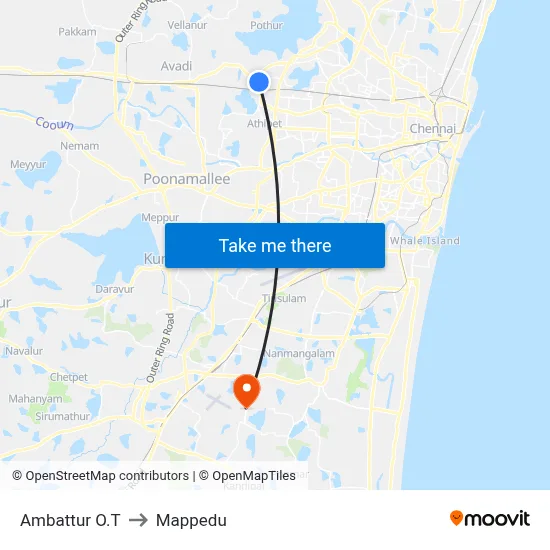 Ambattur O.T to Mappedu map