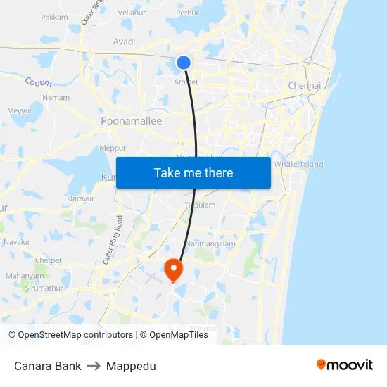 Canara Bank to Mappedu map