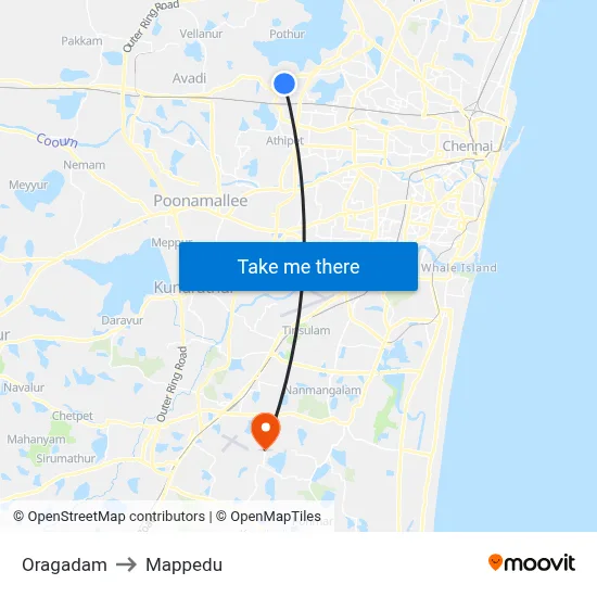 Oragadam to Mappedu map