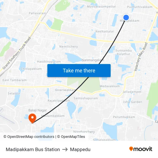 Madipakkam Bus Station to Mappedu map