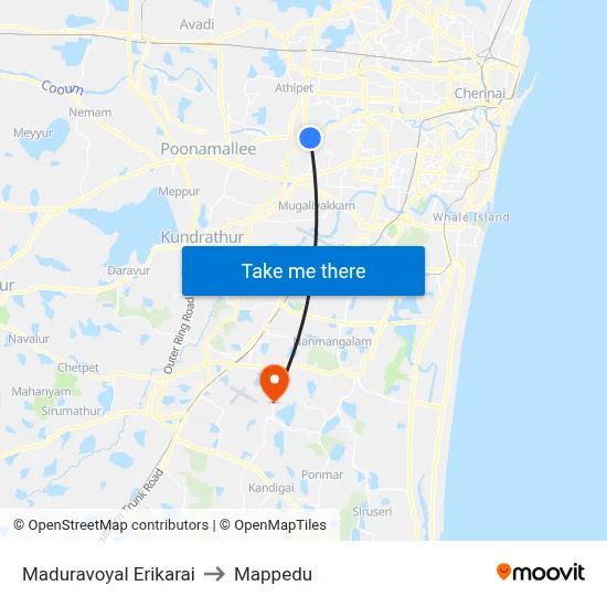 Maduravoyal Erikarai to Mappedu map