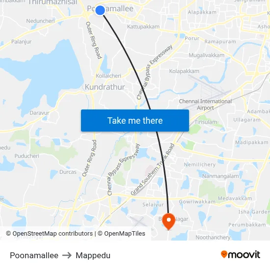 Poonamallee to Mappedu map