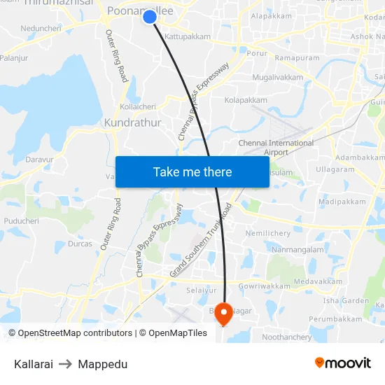 Kallarai to Mappedu map