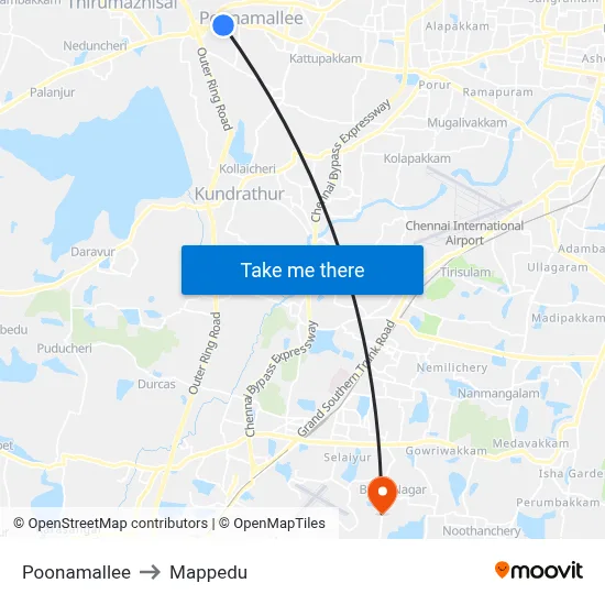 Poonamallee to Mappedu map