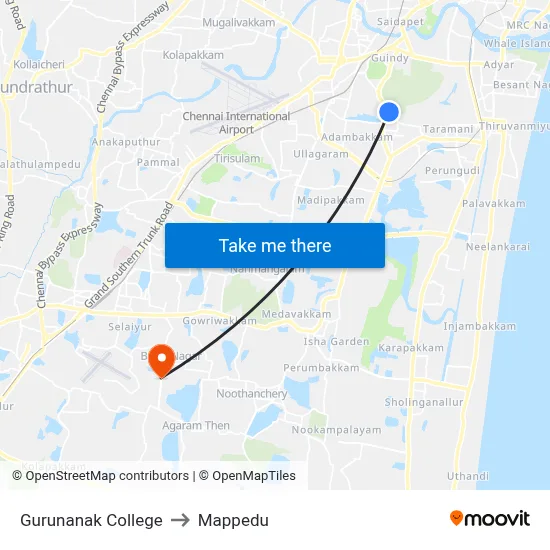 Gurunanak College to Mappedu map