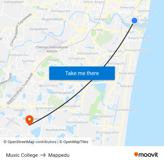 Music College to Mappedu map