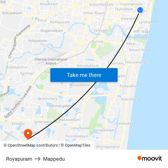 Royapuram to Mappedu map