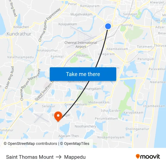 Saint Thomas Mount to Mappedu map