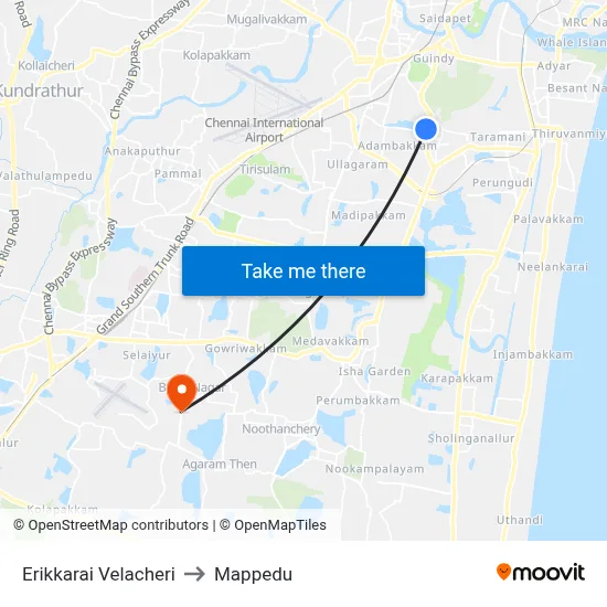 Erikkarai Velacheri to Mappedu map