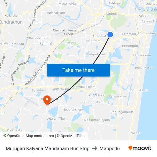 Murugan Kalyana Mandapam Bus Stop to Mappedu map