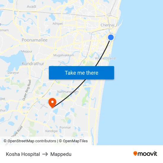 Kosha Hospital to Mappedu map