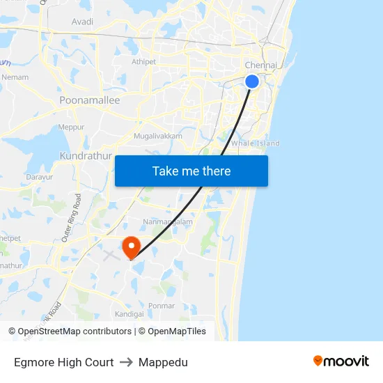 Egmore High Court to Mappedu map