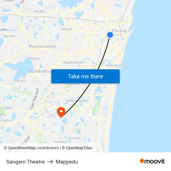 Sangam Theatre to Mappedu map