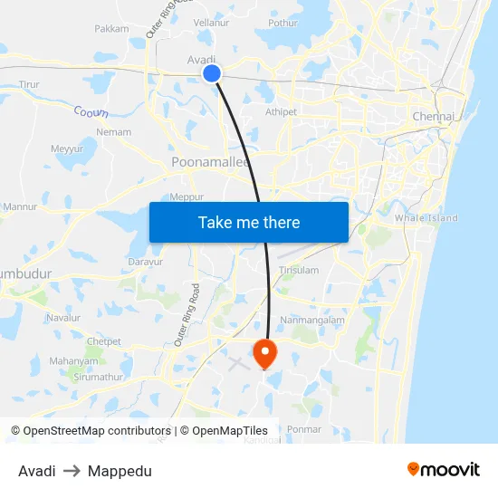 Avadi to Mappedu map