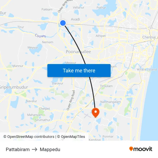 Pattabiram to Mappedu map