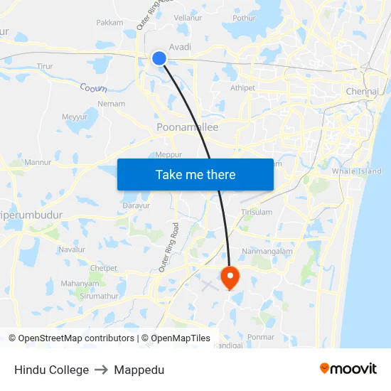 Hindu College to Mappedu map